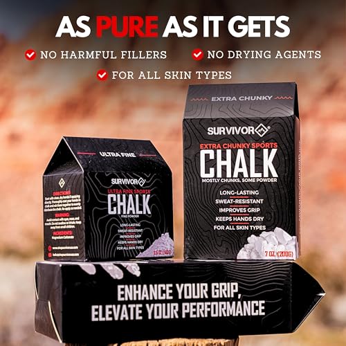 SURVIVOR Chalk Bag + Refillable Chalk Ball + 200g Ultra Fine Climbing Chalk Powder Bundle