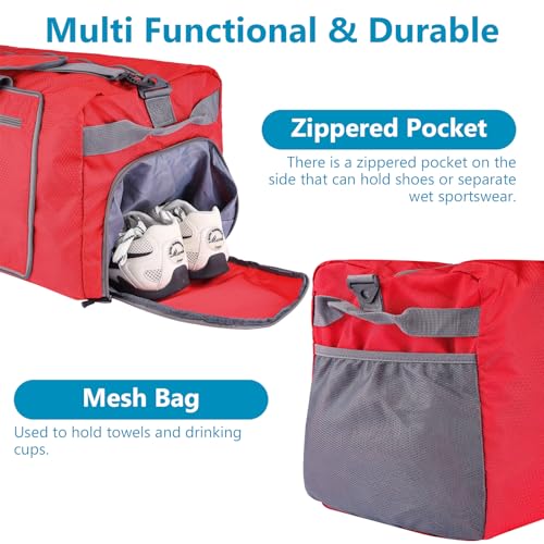 60L Duffle Bag with Shoes Compartment - Foldable&Large Capacity Travel Duffel Bags, Lightweight & Water-Resistant Gym Bag - Red - color: 60L-Red