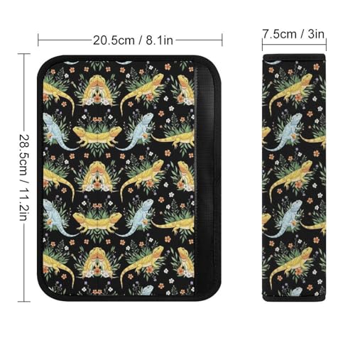 Soft Padded Car Seat Belt Pad for Child, Most Cars, 2 Piece Dark Bearded Dragon Botanical Lizard Wild Flower Seat Belt Cushion Comfortable Driving - color: Pattern 48