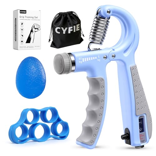 CYFIE Grip Strength Trainer Kit, Adjustable 10-132 lb, Hand Exerciser | Forearm Strengthener, Finger Stretcher, Stress Ball and Bag for Grip Recovery, Wrist Training, Rehab, Climbers and Musicians - color: Blue