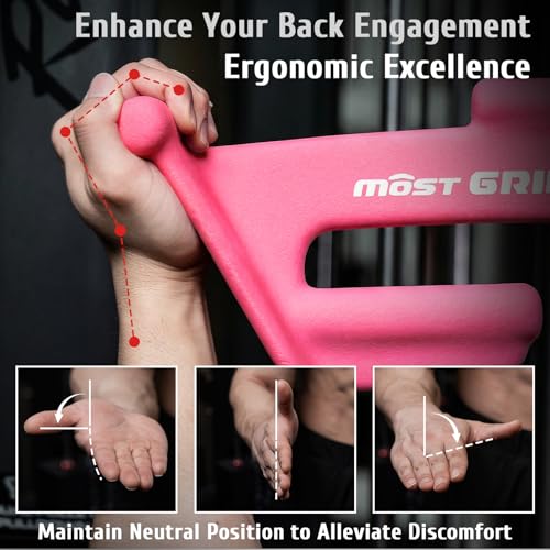 LAT Pull Down Bars Set, Triangular Stability LAT Pulldown Attachments with 8 Ergonomic Handles for Whole Back Training, Non-Slip Cable Machine Attachment for Gym Home Workout - color: Pink