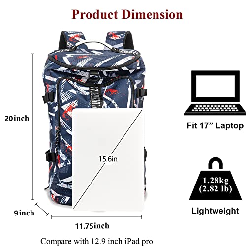 Gym Duffle Bag Waterproof black Laptop Backpack Suitable for Hiking, Fishing, Travel 40L Large Capacity Trendy Cool Lightweight Backpack for Men and Women - color: Motion Geometry Blue