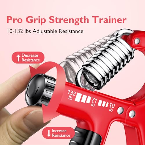 FitBeast Grip Strengthener Forearm Strengthener, Adjustable Hand Grip Strengthener for Strength Training & Rehabilitation, 10-132 lbs Resistance, Ideal for Athletes and Physical Therapy (1 Piece) - color: Red