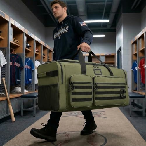 135L Extra Large Duffle Bag, Heavy Duty Sports Gym Travel Duffel Bag | for Basketball, Baseball, Hockey, Football, Helmets, and Pads - color: Green