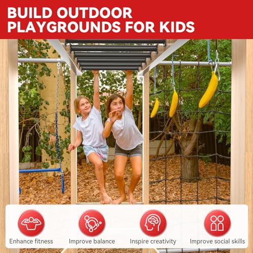 16.5 Inch Monkey Bars Kit Monkey Bar Ladder Rungs (Black, 12 Pcs) | Indoor Outdoor Metal Monkey Bars for Backyard - color: Black