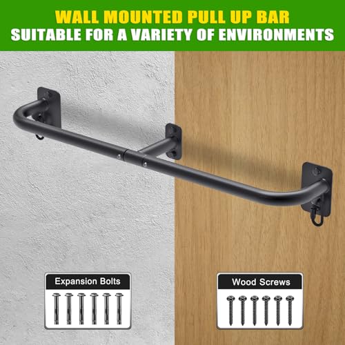 SELEWARE 32"/36" Wall Mount Pull Up Bar Joist Mount Chin Up Bar for Doorway | Heavy Duty Steel Construction Support 450 lb, w/Resistance Band Hooks, Fits 32"/36" Wall Studs for Home Gym Strength Training - size: A: 32" x 1.3" Dia Grip