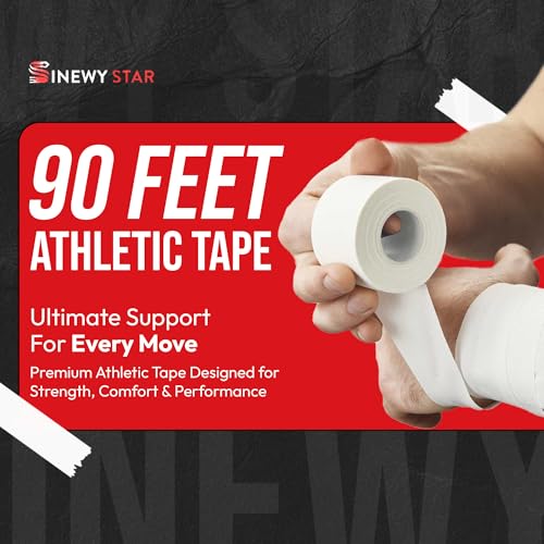3-Pack White Athletic Tape, Easy Tear Sports Tape, Strong Adhesive Athletic Tape for Medical Trainers & Athlete, Suitable Tape for Hockey, Tennis, Gymnastics & Boxing - size: 3-PACK