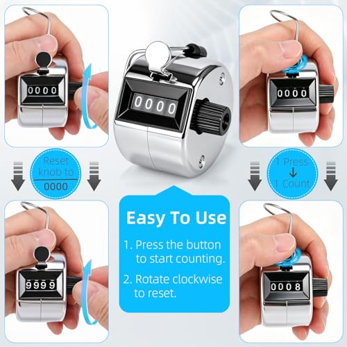 2 PCS Hand Metal Tally Clicker Counter – 4 Digit Number Clicker Counter with Nylon Lanyard,Mechanical Clicker Digital Handheld Tally Counter for Knitting,Lap,Golf,Row,Coaching,Umpire and Events
