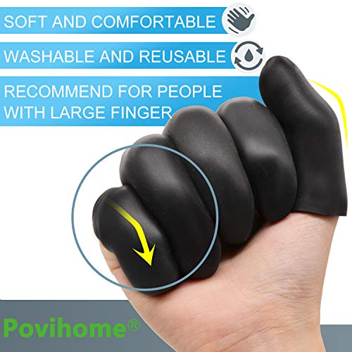 Povihome Finger Cots Protectors - Moisturizing Thumb and Finger Covers - Thickend Version - Elastic Cracked Silicone Finger Sleeves to Protect Cracked, Peel Finger and Other Finger Pain (Black, 10PCS) - color: Black, size: Medium (10PCS)