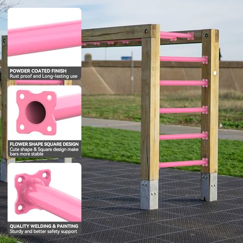 16.5 Inch Monkey Bars Kit Monkey Bar Ladder Rungs (Pink, 12 Pcs) | Indoor Outdoor Metal Monkey Bars for Backyard - color: Pink