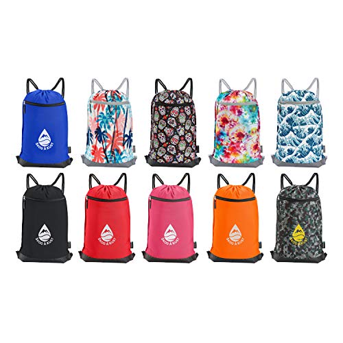 Skog Å Kust GymSak | Patented 2-in-1 Drawstring Cinch Bag with Removable Waterproof Dry Bag | Black & Grey - color: Black