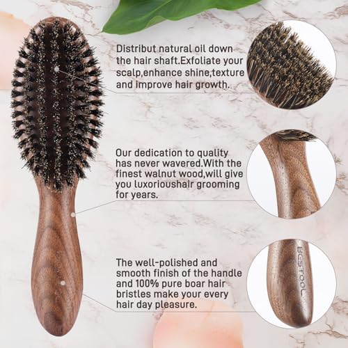 BESTOOL Hair Brush,Natural Walnut Wood & Boar Bristle Hair Brushes for Women Men and Kids to Enhance Shine and Texture,Slick Back Hairbrush for Thin,Fine and Medium Hair