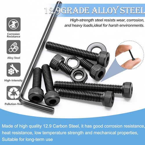 mxuteuk 720PCS M3 Screws Kit,M3×6/8/10/12/16/20mm M3 Screws Assortment Kits,12.9 Alloy Steel M3 Hex Socket Head Bolts Nuts Washers Set Suitable for 3D Printer,DIY - size: 720PCS M3, style: Hex Socket Head