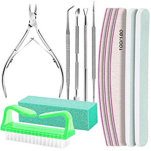FANDAMEI Nail Tools, Nail Care Kit, Nail Files 100/180, Nail Buffer Block, Cuticle Nippers, Cuticle Pusher, Cuticle Peeler, Nail Lifter for Ingrown Toenails, Toenail File, Manicure Kit, Green - color: X-green