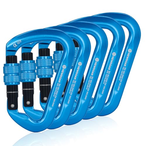 NewDoar CE Certified 30kN-6744lbs Climbing Carabiner Professional, Heavy Duty D Screwgate Clip, for Climbing,Rappelling,Hunting, Rescue - color: Screwgate/Blue/5pcs