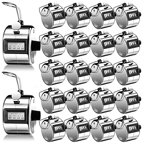 Kingdder 25 Pcs Hand Held Tally Counter 4 Digit Mechanical Palm Click Counter Handheld Tally Number Clicker for Counting Numbers Golf Sports Events Office Stadium - color: Silver