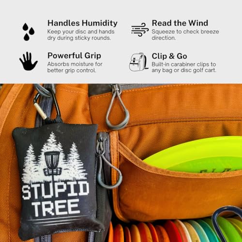 Refillable Disc Golf Chalk Bag with Carabiner, 2 Chalk Balls Included – Grip Bag for Dry Hands & Consistent Release, Frisbee Golf Accessory - style: Stupid Tree – Black