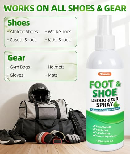 Shoe Deodorizer Spray, 5 fl oz Powerful Foot & Shoe Odor Eliminator | Fast-Acting, Long-Lasting, Foot Spray for Smelly Feet, Shoe Freshener Spray for Shoes, Gym Bags, Helmets - size: 5 Fl Oz (Pack of 1)