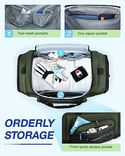 BAGSMART Gym Bag for Men & Women, Sports Travel Duffel Bag Carry-on Bag, Lightweight Weekend Overnight Bag with Shoe Compartment & Wet Pocket, Water-resistant Workout Duffle Bag for Travel Gym -Green | With Shoe Compartment & Wet Pocket, 22L/30L/38L Tacti