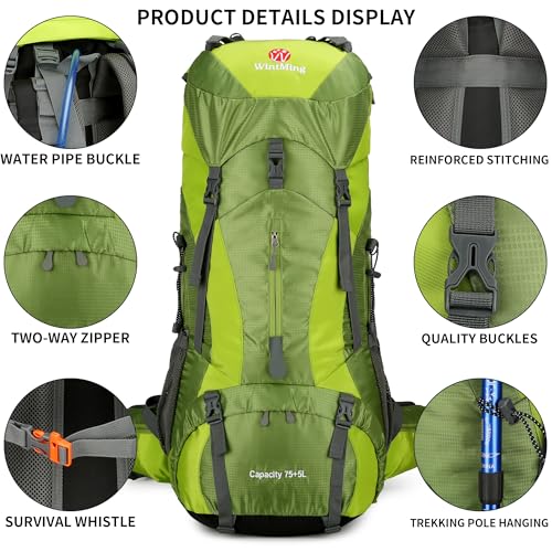 75L Hiking Backpack with Rain Cover Waterproof Camping Backpack Shoes Warehouse for Men Women, Frameless - color: Green, size: 75L