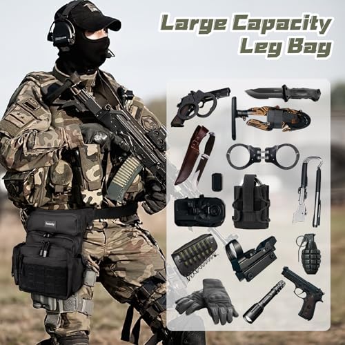 Jueachy Drop Leg Bag for Men Tactical Metal Detecting Thigh Pack with Water Bottle Pouch - color: Black Updated