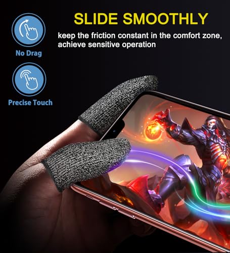 Silver Fiber Professional Finger Sleeves Gloves for Mobile Gaming | Longer Size,No More Slipping, Maximum Touch Sensitivity, Anti-Sweat, Fits All Touchscreen Devices, 10 Pack