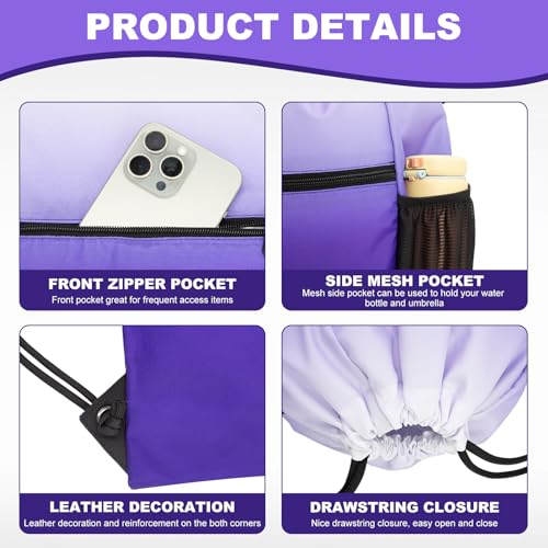 HOLYLUCK Men & Women Outdoor Sport Gym Sack Waterproof Drawstring Backpack Bag (Standard with drawstring, Gradient Purple) - color: Gradient Purple, style: Standard With Drawstring