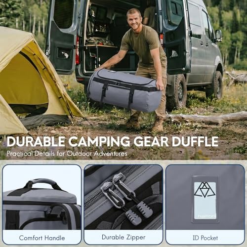 Haimont Heavy Duty Convertible Travel Duffel Backpack, Grey, 90L | Shoe Compartment, Water-Resistant Tarpaulin, Wide U-Shaped Opening - color: Grey, size: 90L