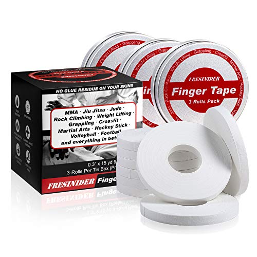 FRESINIDER Finger Tape - Strong Athletic Tape | 0.3” x 45 Feet (9 Pack) Tin Set | No Sticky Residue | for Rock Climbing, BJJ Jiu Jitsu, Grappling, Judo, MMA, Rock Climbing and Martial Arts (White) - color: White
