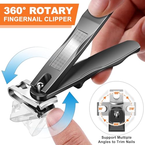 Toenail Clippers for Men Seniors Thick Ingrown Toenails 6PCS Professional | Wide Jaw Opening, Heavy Duty Large 360 Degree Rotary Nail Clippers for Seniors, Finger Nail Clippers Adult with Catcher - style: Toenail Clippers Set