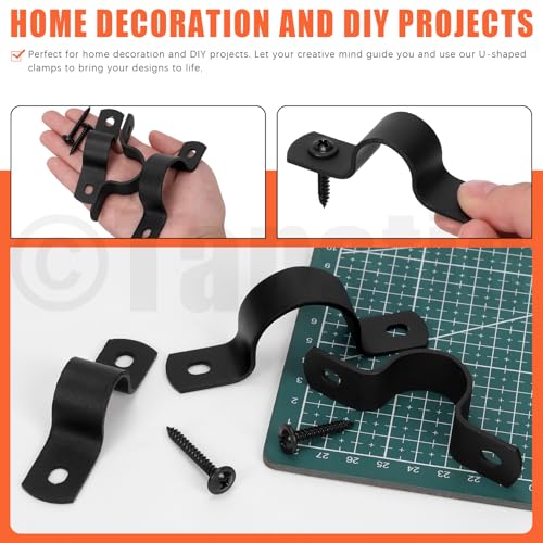 Tanstic 10Pcs Black Two Hole Pipe Strap, 1-1/4” Two Hole Strap U Bracket Rigid Pipe Strap Pipe Strap Clamp with Phillips Modified Truss Head Wood Screws for Fixing Pipe, Conduit, U Bracket - size: 1-1/4"