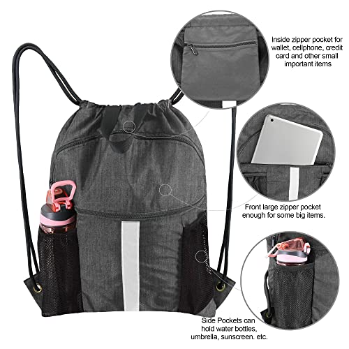 BeeGreen Drawstring Backpack Bag with Shoe Compartment, X-Large Black Gym Sports String Cinch Backpack - color: Mix Black