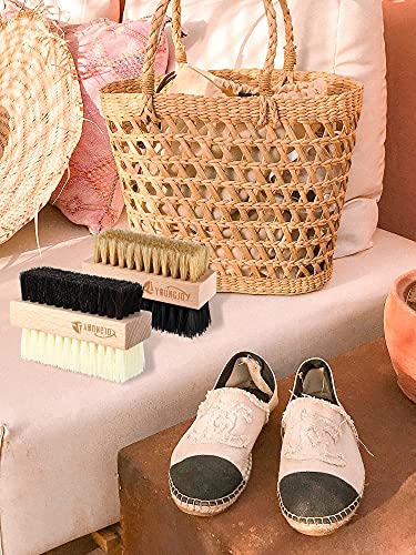 YoungJoy 2 Pieces Dual Sided Sneaker Shoe Cleaner Brush Set Shoes Clean Brush Kit Both Boar and Plastic Bristles with Microfiber Cloth (A) - style: A