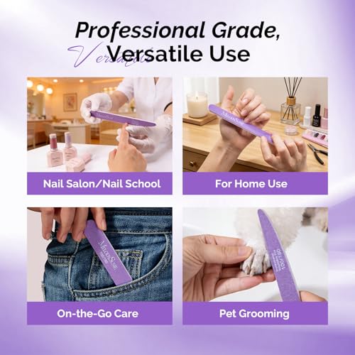MelodySusie 7Pcs Nail Files 100/180 Grit, 2 Standard & 5 Mini Mixed-Shape Emery Boards for Acrylic, Gel and Natural Nails, Portable Travel Manicure Pedicure Shaping Tools Kit, Purple - size: 7Pcs Straight Shape
