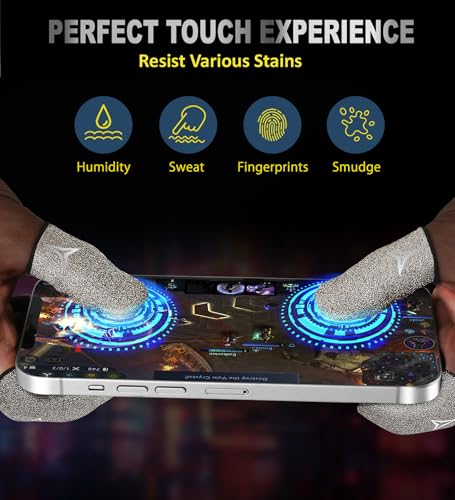 Longer Size for 5 Fingers, No More Slipping,Professional Pure Silver Fiber Finger Sleeves for Mobile Gaming– Maximum Touch Sensitivity, Anti-Sweat,6 Pack (M) - size: M