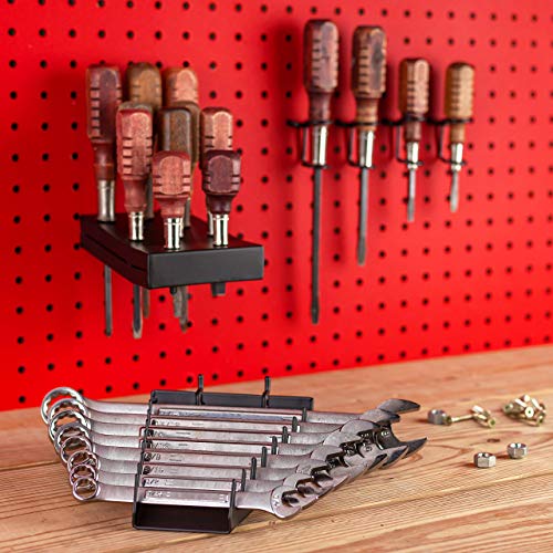 Pegboard Screwdriver and Wrench Holder Set Peg Board Accessories, Organize Wrenches and Screwdrivers on Pegs. Heavy Duty Black Pegboard Accessories for Hanging Tools, Pegboard Organizing