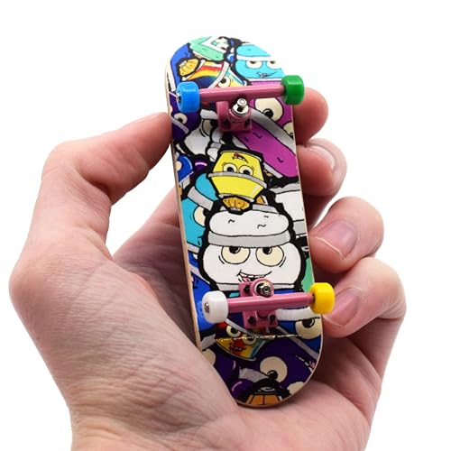 Teak Tuning Complete Fingerboard - Bubble Bushing Collage Edition - Premium Heat Transfer Graphic - Pro Shape & Size - Bearing Wheels, Trucks, 61A Duro Bushings - 32mm x 97mm Deck - color: Blue,green,white