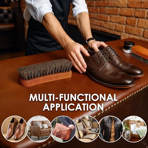 TAKAVU Shoe Brush 100% Genuine Horse Hair, Won't Scratch Leather (1 Piece) | Horsehair Shoe Shine, Buff & Polish Brush for Boots, Dress Shoes, Bags, Belts & Furniture, Concave Wood Handle - size: 1pc