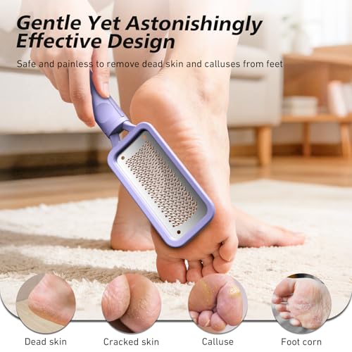 BALUCA Professional Foot File & Callus Remover - Stainless Steel Foot Rasp & Metal Feet Scrubber, Pedicure Tool for Hard Skin & Dead Skin Removal, Cracked Heel Repair for Baby Soft Feet (Purple) - color: Purple