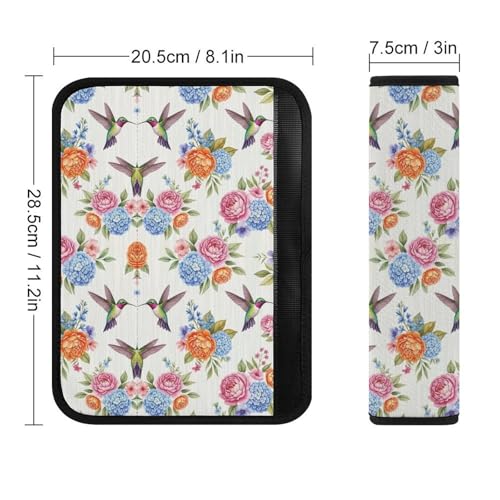 2PCS Retro Hummingbird Spring Flower Birds Car Seat Straps Shoulder Pads Soft Padded Seat Belt Cushion for Adult Use, Car Seats Pushchair Strollers High Chair Pushchair, Anti-Slip Pad - color: Pattern 494