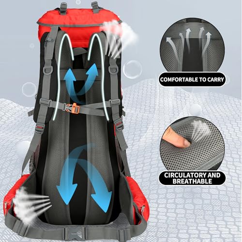 75L Hiking Backpack with Rain Cover Waterproof Camping Backpack Shoes Warehouse for Men Women, Frameless - color: Red, size: 75L