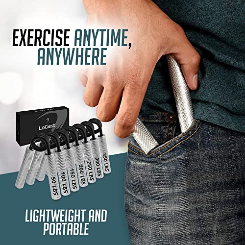 7 Pack Logest Metal Hand Grip Set, 50LB-350LB 7 Levels No Slip Heavy-Duty Grip Strengthener with Gift Box, Great Wrist & Forearm Hand Exerciser, Home Gym, Hand Gripper Grip Strength Trainer
