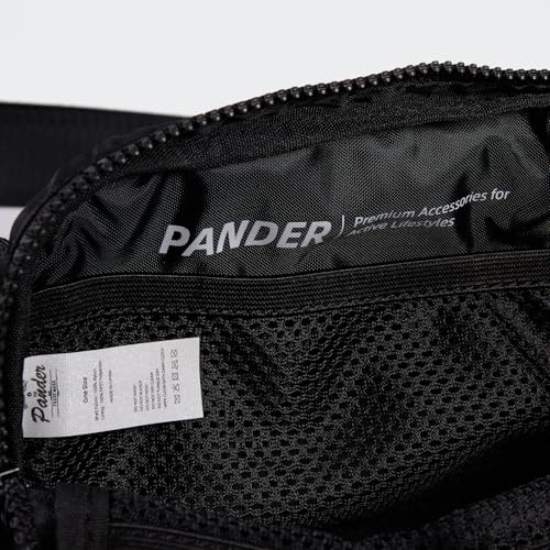 Pander Two Way Zipper Fanny Pack Nylon Everywhere Belt Bag for Women, Water Repellent Waist Packs, Crossbody Bags with Adjustable Strap (Black). | 1L nylon belt bag with a two-way zipper, three interior mesh pockets, and an adjustable strap for waist or c