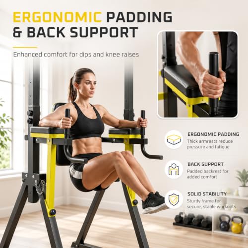 OWLSKY Power Tower Dip Station Pull Up Bar for Fitness Home Gym Workout,440 Pounds Multi-Function 10 level Adjustable Height Fitness Strength Training Exercise Equipment