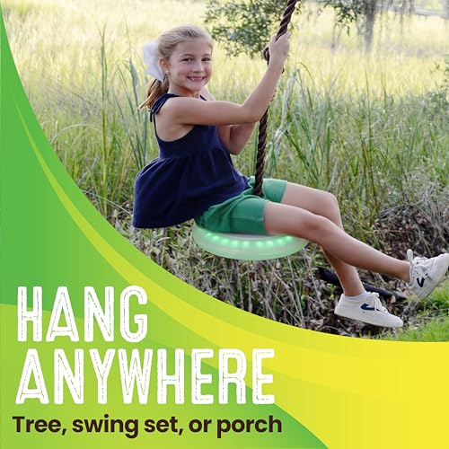 Swurfer Disco Tree Swing - Swing Sets for Backyard, Outdoor Swing, Swingset Outdoor for Kids, Easy Installation, Heavy Duty, Adjustable Climbing Rope, Weather Resistant - style: Disco Swing With Climbing Rope - Glow – Disco LED Swing