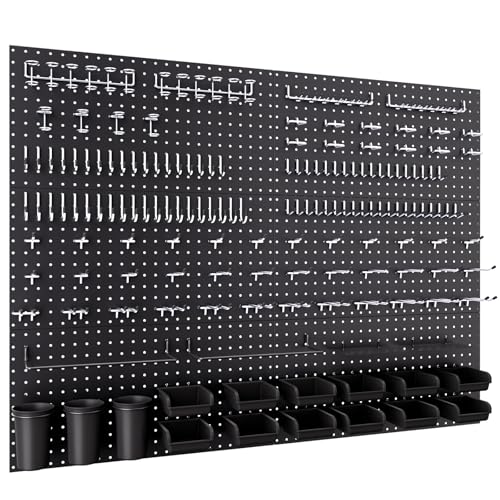 INCLY 48x36 Inch Metal Peg Board Kit 1/4" Pegboard Hooks Accessories | 6PCS Peg Board Panels, 234PCS Pegboard Accessories, Black Pegboard Wall Organizer, Tool Storage System for Garage Workbench - size: 48x36 Inch
