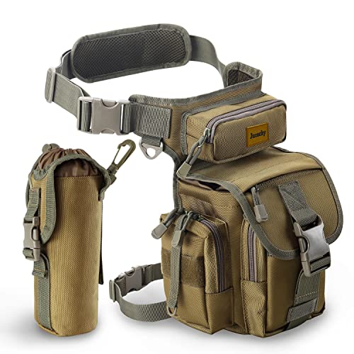 Jueachy Drop Leg Bag for Men Tactical Metal Detecting Thigh Pack with Water Bottle Pouch - color: Tan