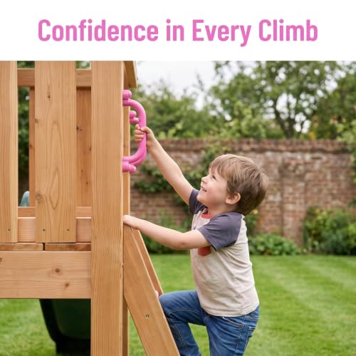 Qianly 2 Pieces Climbing Frame Handles Sturdy Construction Kids Climbing Handle Heavy Duty Playset Grips for Young Children, Pink - color: Pink