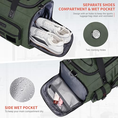 WITZMAN Duffle Bag for Men 3 in 1 Convertible 45L Nylon Gym Travel Backpack | Multi-pockets with Shoe Compartment and Dry-wet Pocket, One Duffel Bag for Sports, Weekender, Overnight, B693 Army Green - color: Army Green