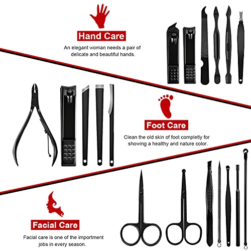 Manicure Set Professional Nail Clippers Kit Pedicure Care Tools- Stainless Steel Women Grooming Kit 18Pcs for Travel or Home (Red) - color: Red